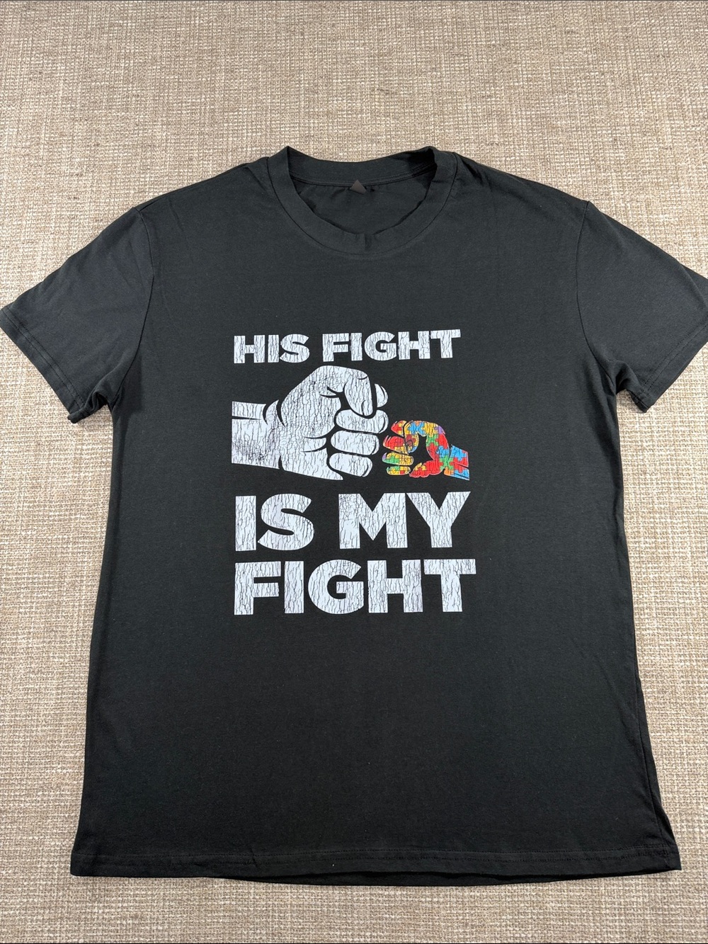 Men's Black 'His Fight Is My Fight' Graphic Tee autism awareness